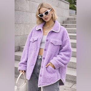 STORETS “Aurora” Oversize Botg Purple Sherpa Shirt Jacket - NWT S/M